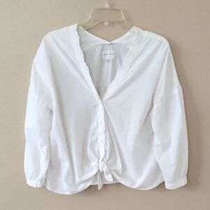 American Eagle White Eyelet Button Down Tie Front Top Beach Coastal - Size XS